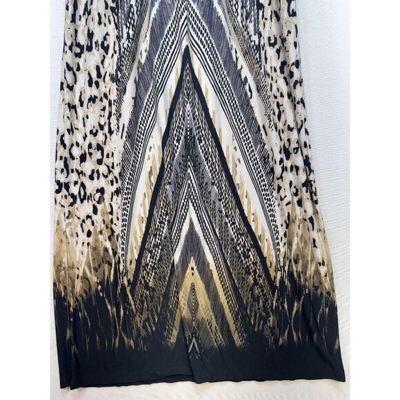 Chicos Womens Chevron Diane Maxi Dress Sze 2 Black Beige Geo Leopard Stretch - Picture 8 of 15